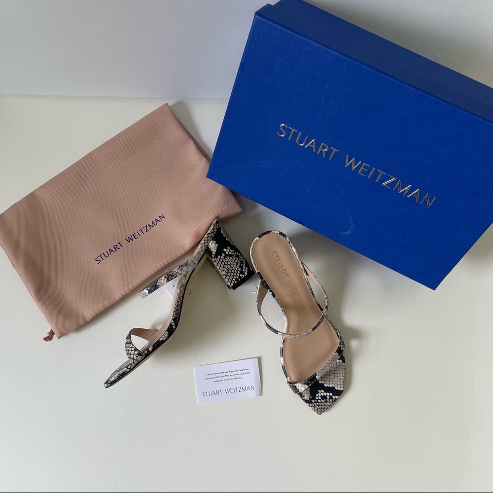 Stuart Weitzman Aleena Roccia Snake Pattern Block Heel Sandal New In Box